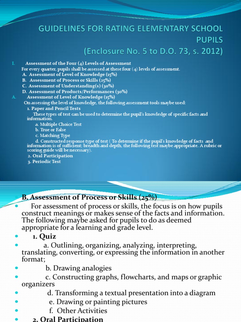 Guidelines For Rating Elementary School Pupils PDF Educational