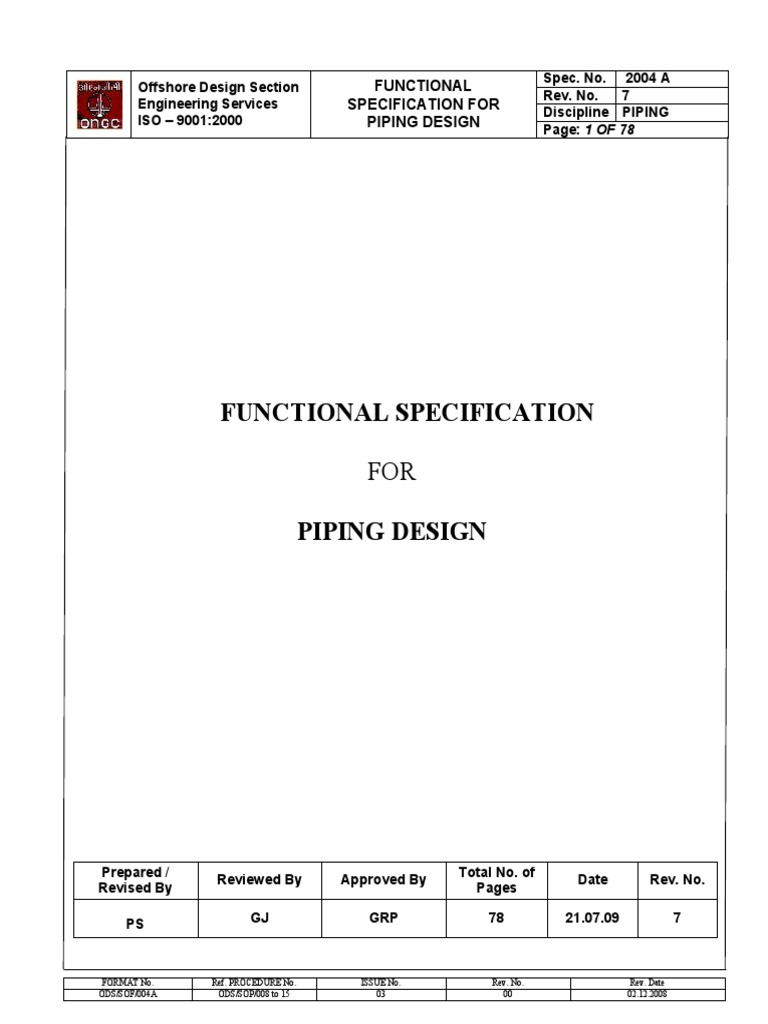 Functional Piping Design Specification | PDF | Structural Steel | Pipe ...