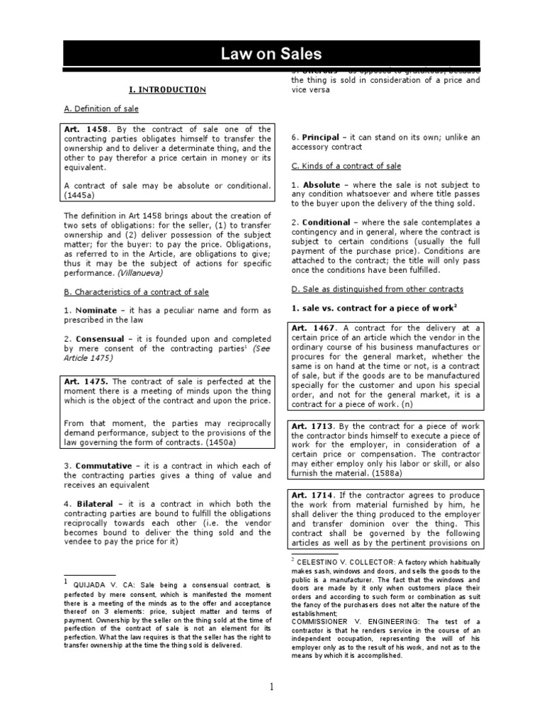 Law on Sales Sales Law Of Agency