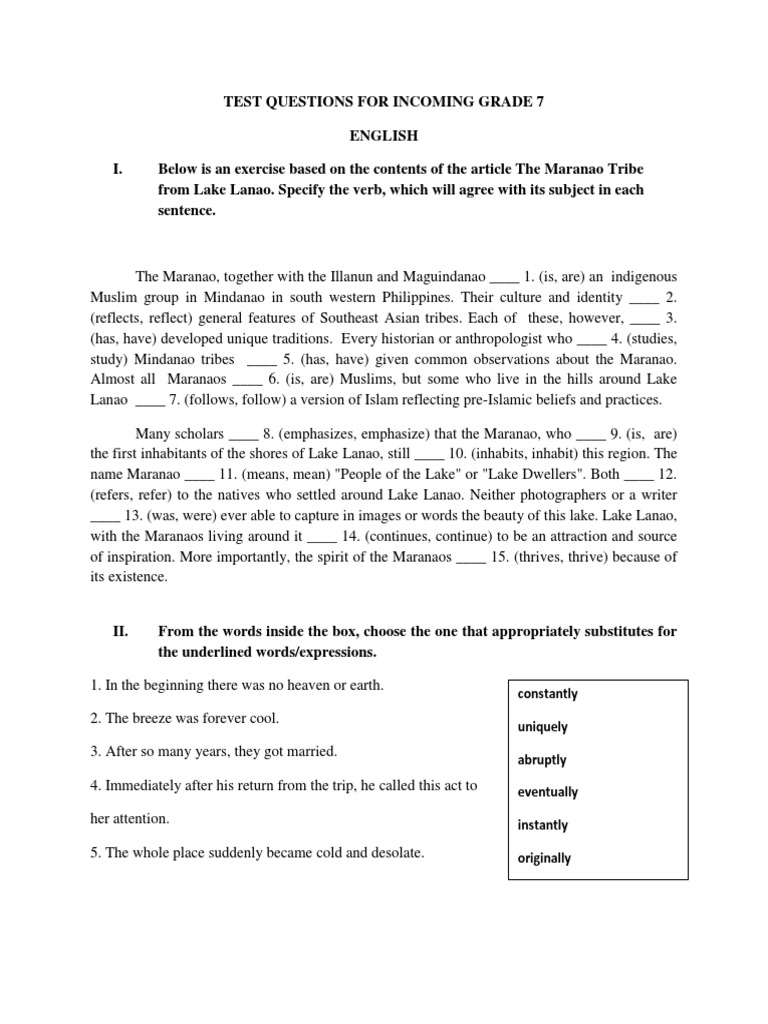 Test Questions For Incoming Grade 7 | PDF | Rock (Geology) | Science