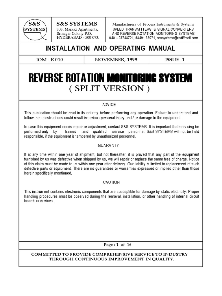 Reverse Rotation Monitoring System Manual | PDF | Power Supply | Relay
