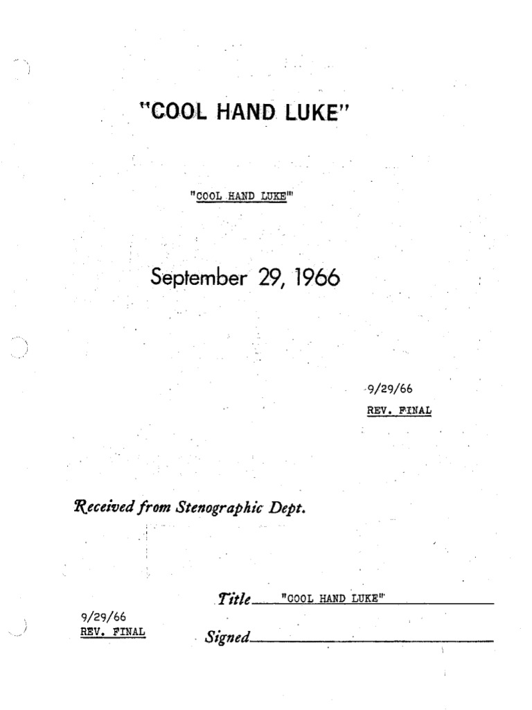Cool Hand Luke (1967) Shooting Script | PDF