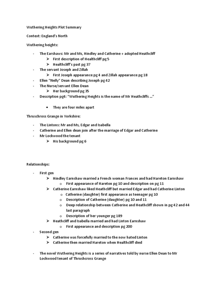Wuthering Heights Plot Summary | PDF | Wuthering Heights | Heathcliff ...
