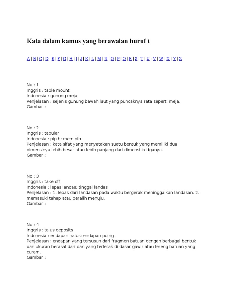 Kata Dalam Kamus Yang Berawalan Huruf T