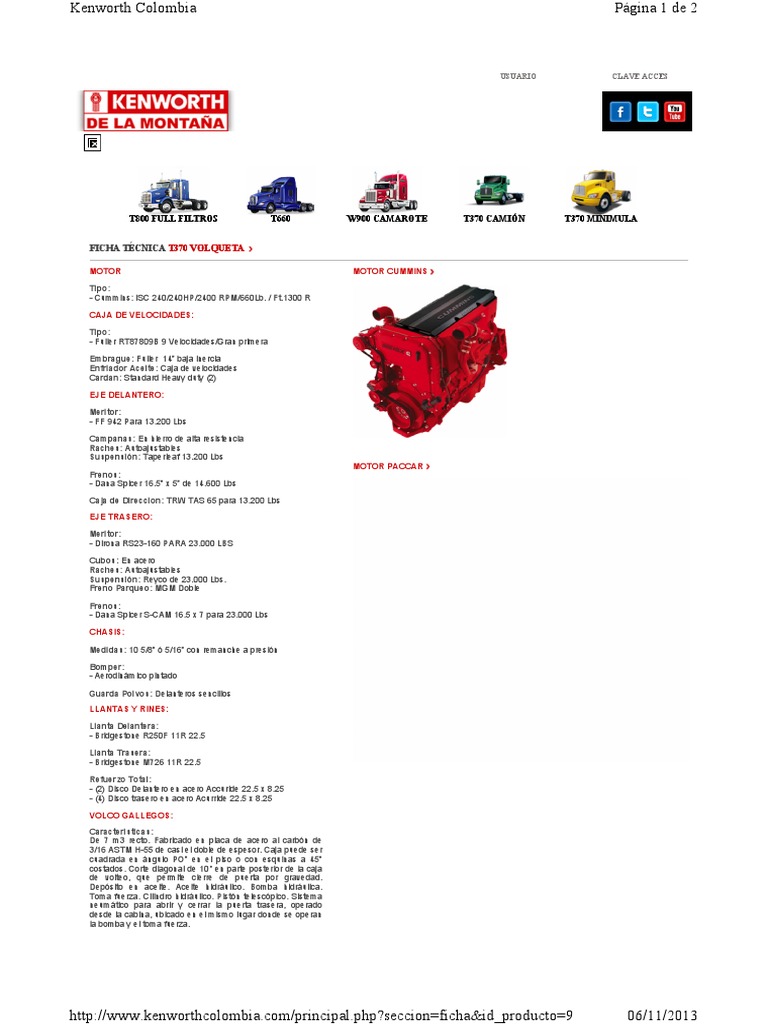Kenworth T680 Ficha Tecnica Pdf
