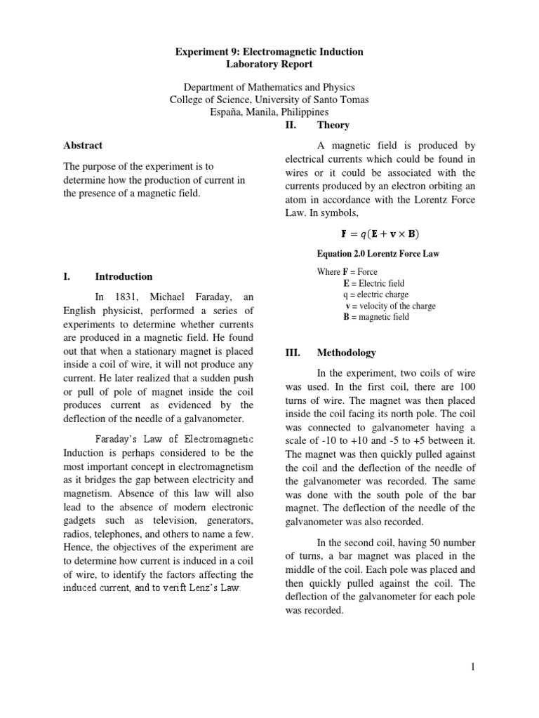 Electromagnetic Induction Experiment Report | PDF | Electromagnetic ...