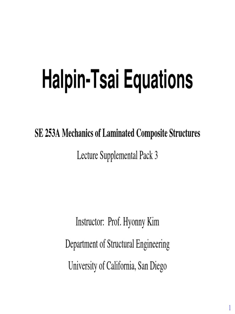 HalpinTsai Equations SE 253A Mechanics of Laminated Composite