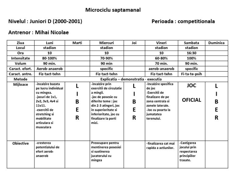 Microciclu Saptamanal 1 | PDF