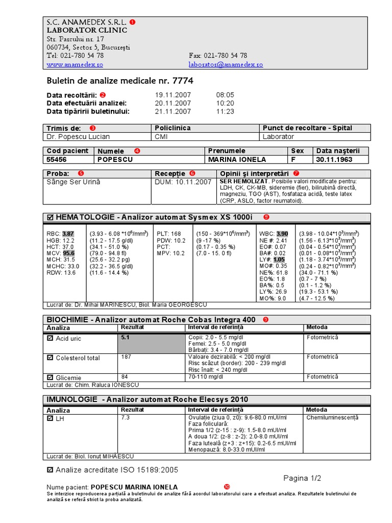 Model Buletin de Analize | PDF