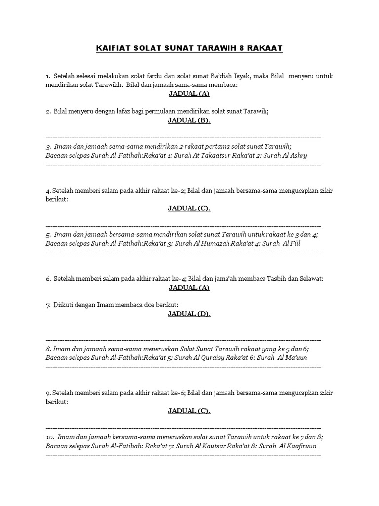 Solat Tarawikh Khaifiat 08 Rakaat Pdf