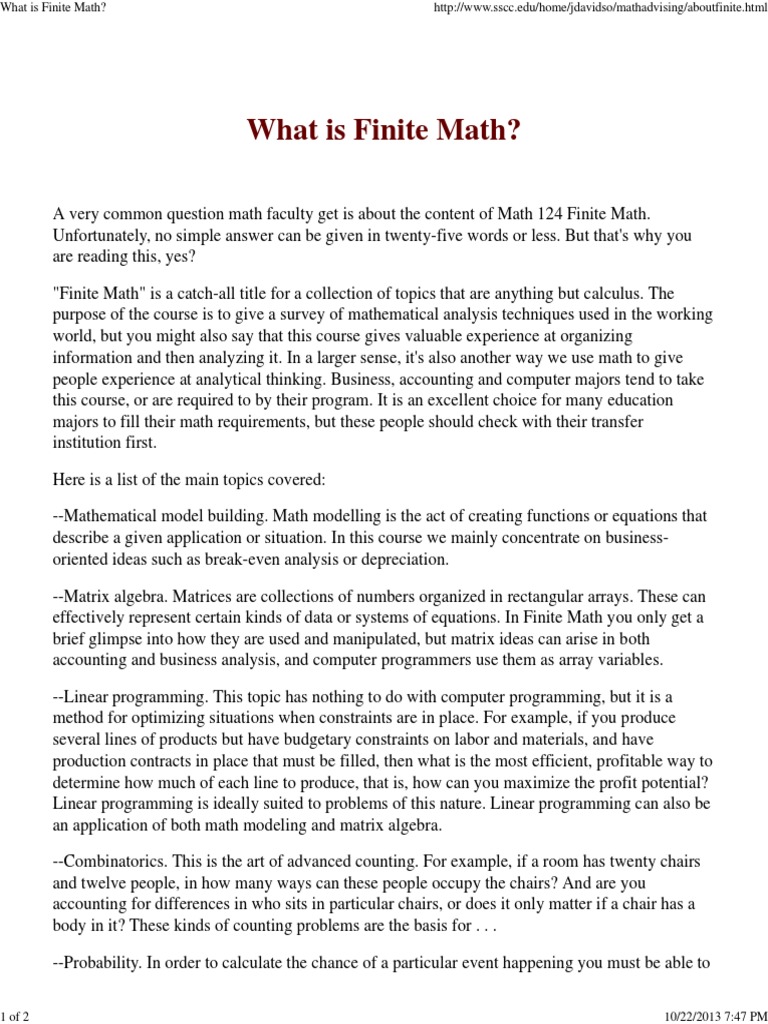 What Is Finite Math | PDF | Discrete Mathematics | Matrix (Mathematics)
