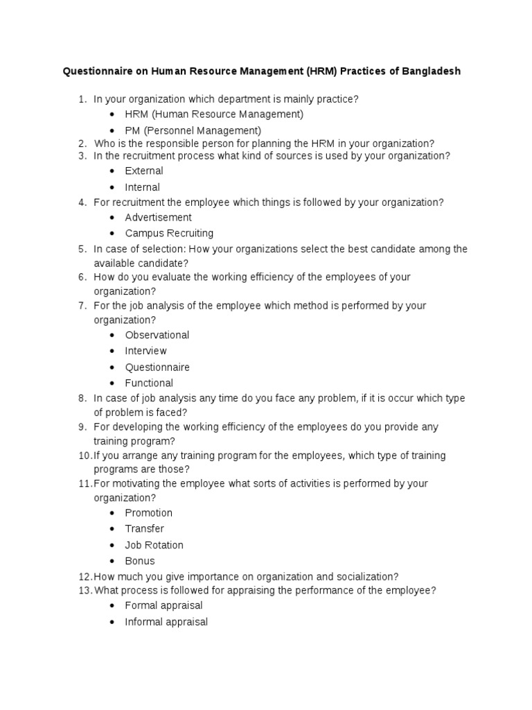 Questionnaire On Human Resource Management Pdf Systems Psychology Social Epistemology