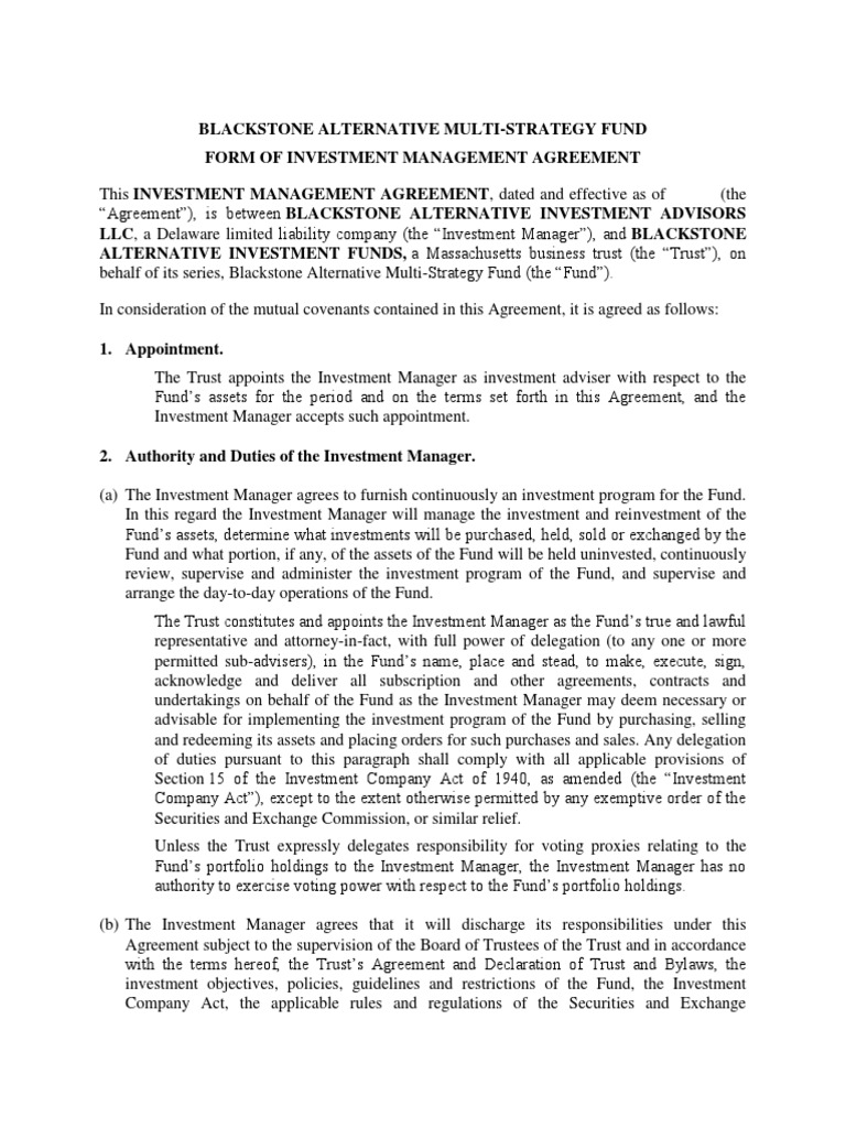 Investment Management Agreement PDF Indemnity Investment Management