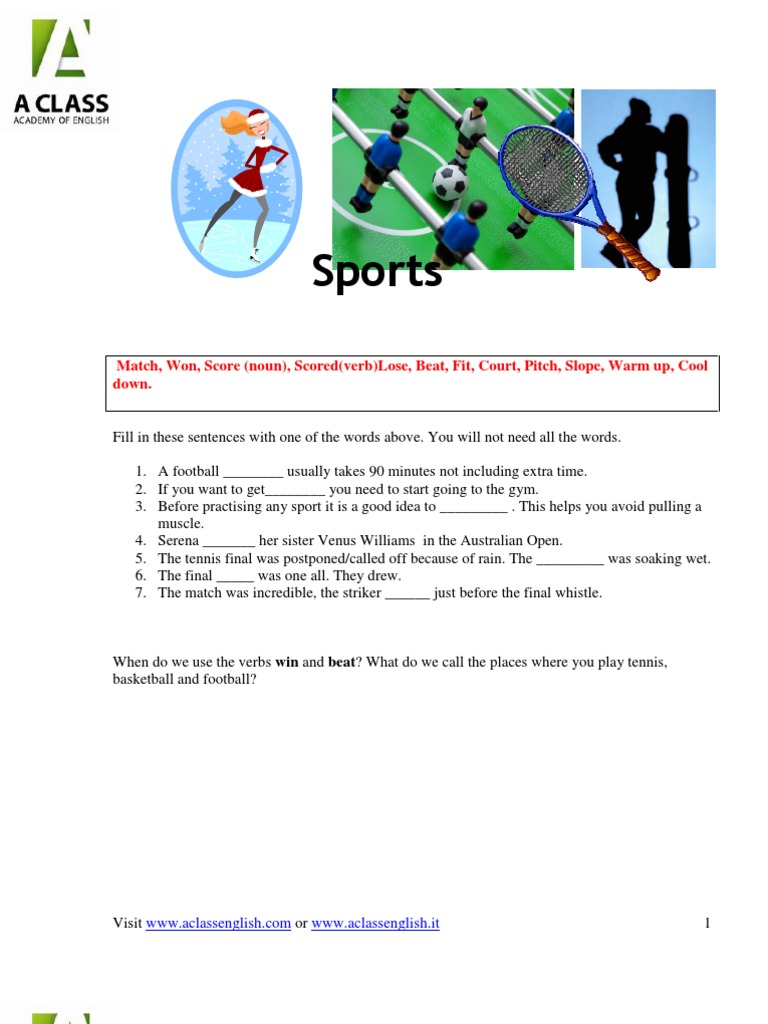 Sports Vocabulary and Grammar Guide | PDF | Grammar | Linguistic Typology