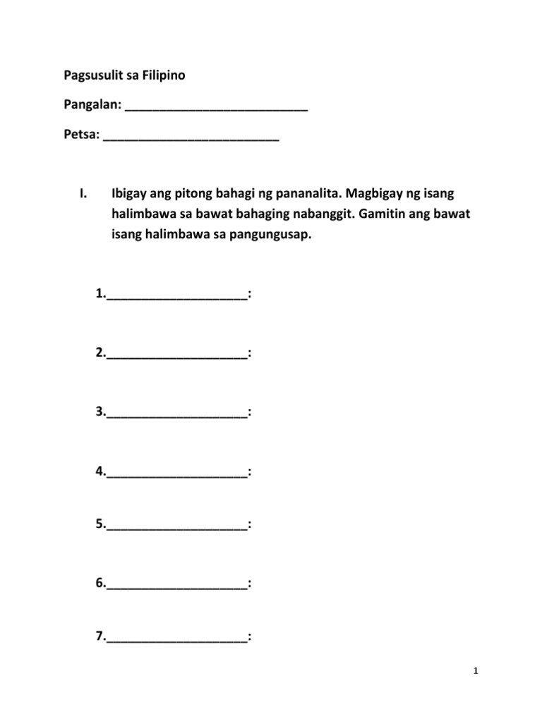 Pagsusulit Sa Filipino | PDF