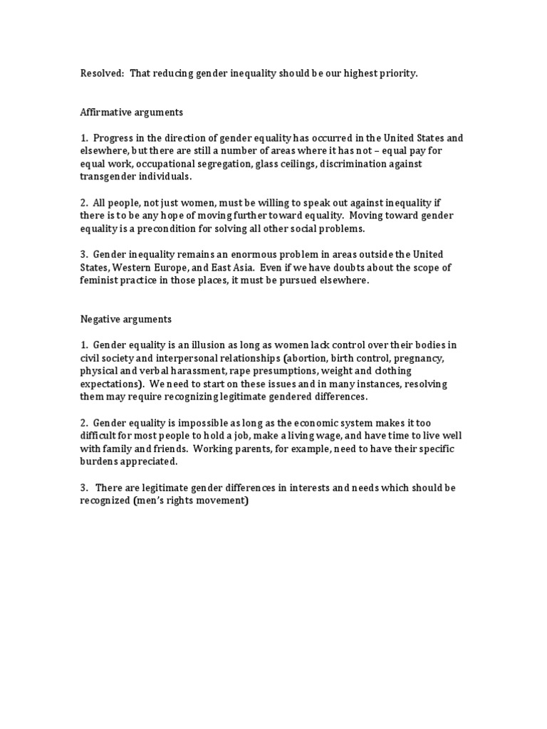 Gender Inequality: Key Arguments For & Against | PDF