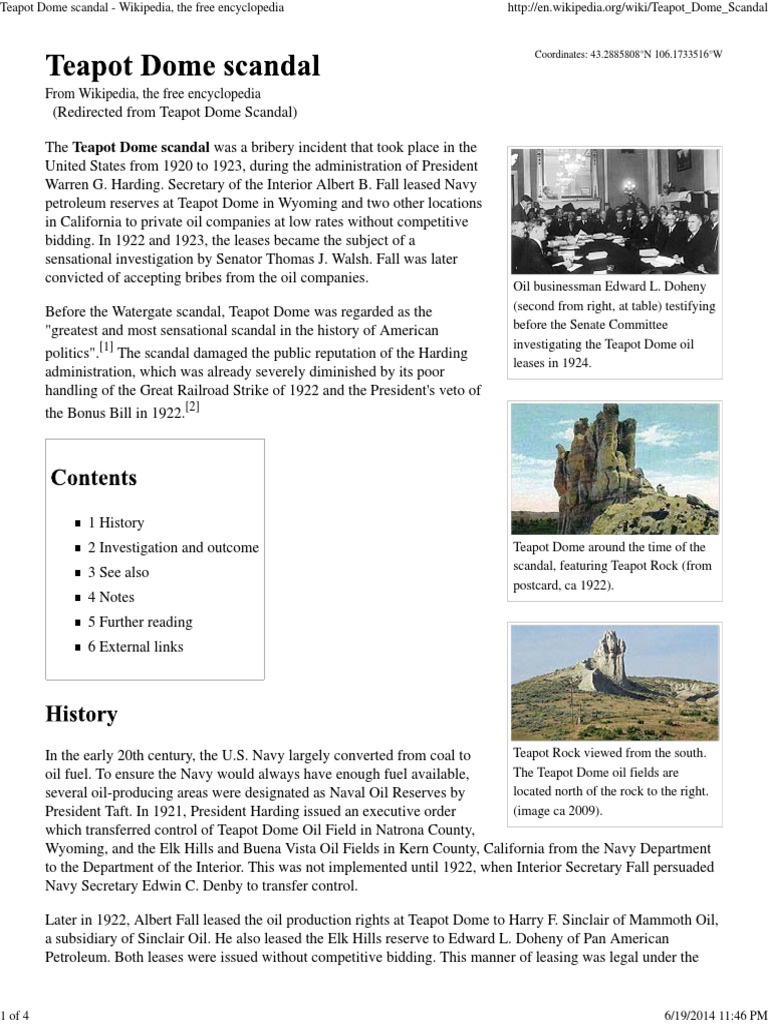 Teapot Dome Scandal Wikipedia, The Free Encyclopedia Government