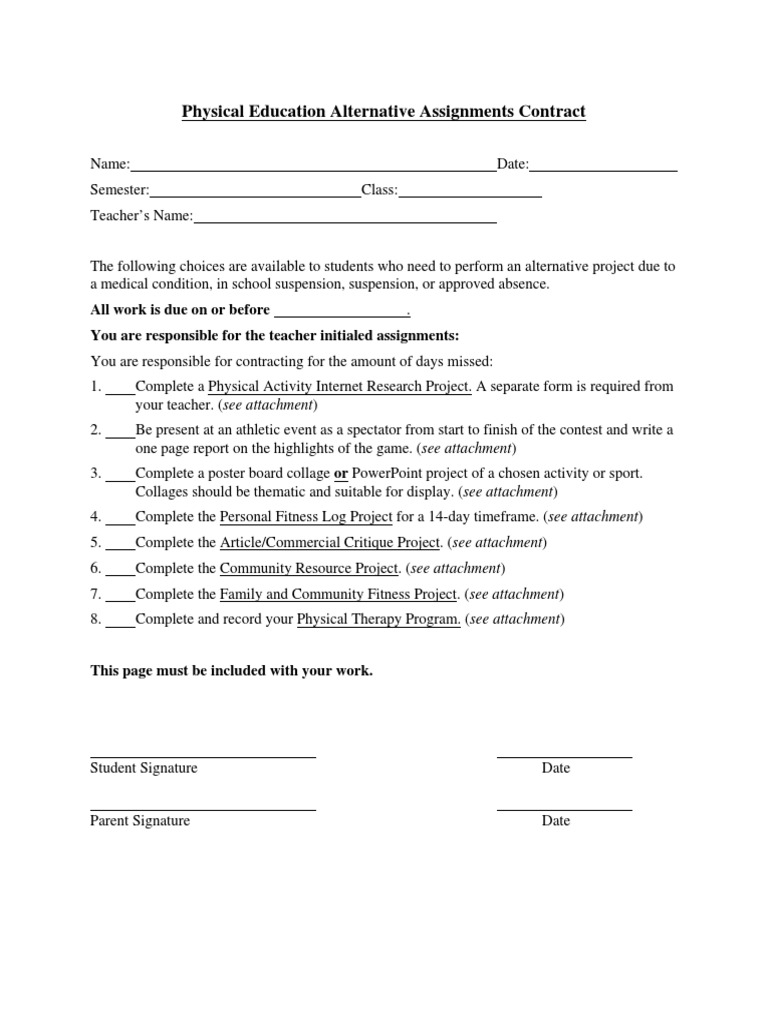Alternative Assignments for PE Students | PDF | Physical Therapy | Internet