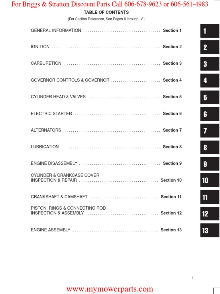 Briggs & Stratton Repair Part 273521 - Repair Manual, Intek