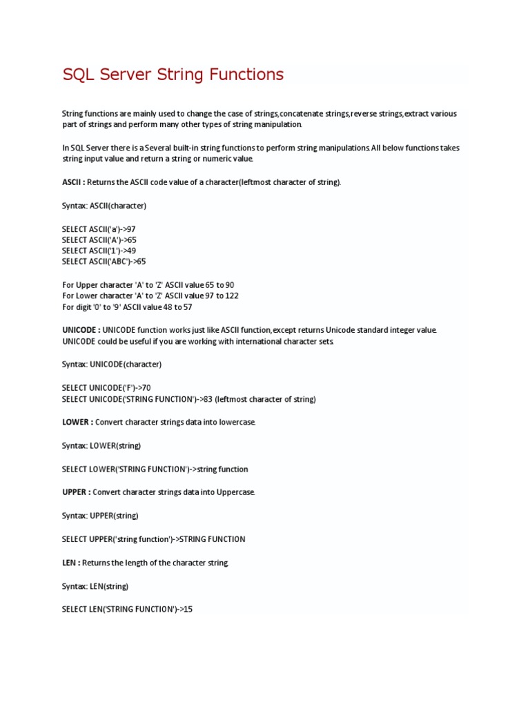 SQL Server String Functions | PDF | String (Computer Science) | Ascii