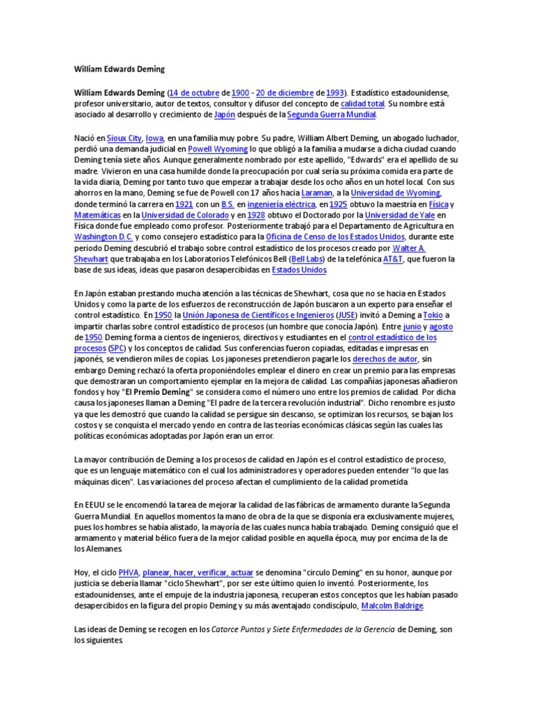 William Edwards Deming: Padre de la Calidad | PDF | Negocios (general ...