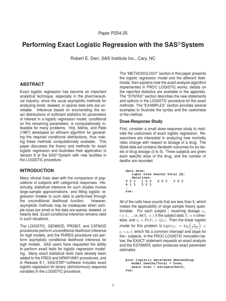 Exact Logistic Pdf Logistic Regression Statistical Hypothesis Testing