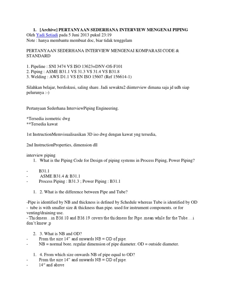 Piping Interview Questions Guide | PDF | Pipe (Fluid Conveyance ...
