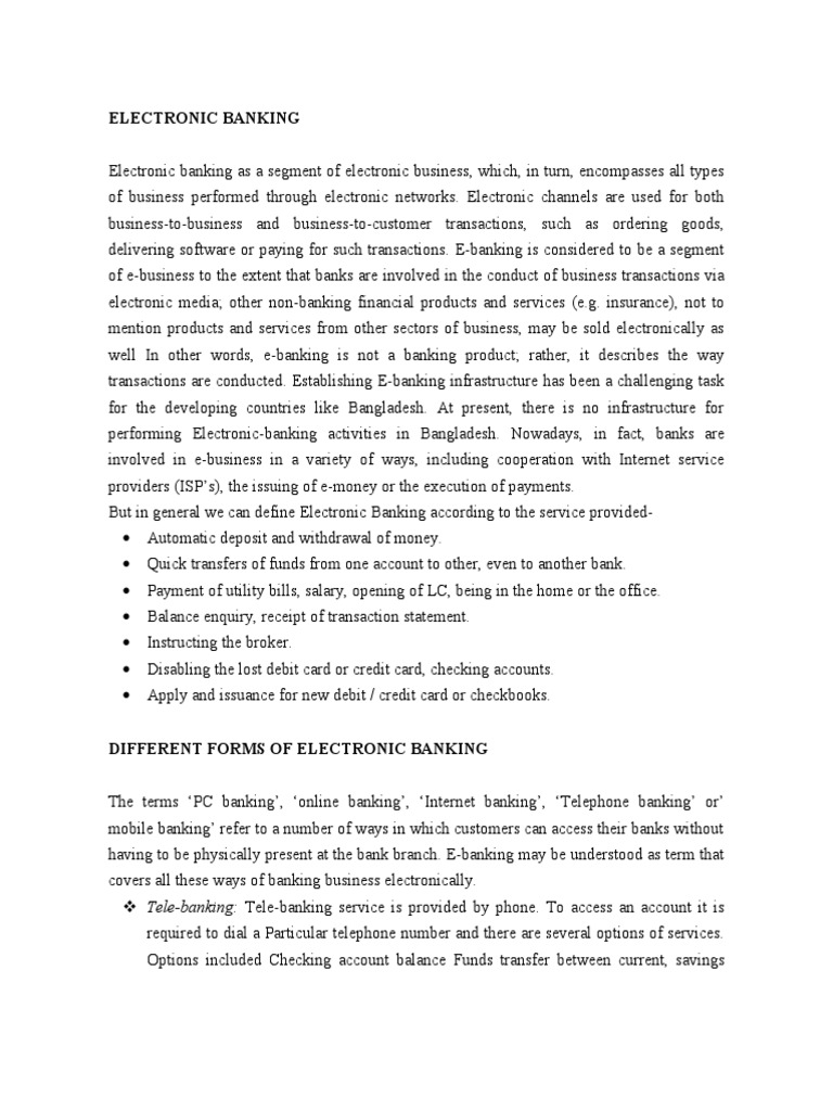 Electronic Banking TeleBanking TeleBanking Service Is Provided by Phone. To Access An