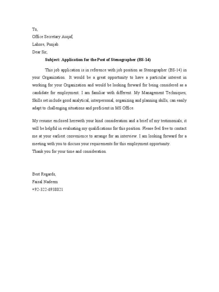 Application for Stenographer Position | PDF | Career & Growth