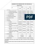 Academic Calendar of Nit Srinagar For The Year 2014 15: Activity Date DAY