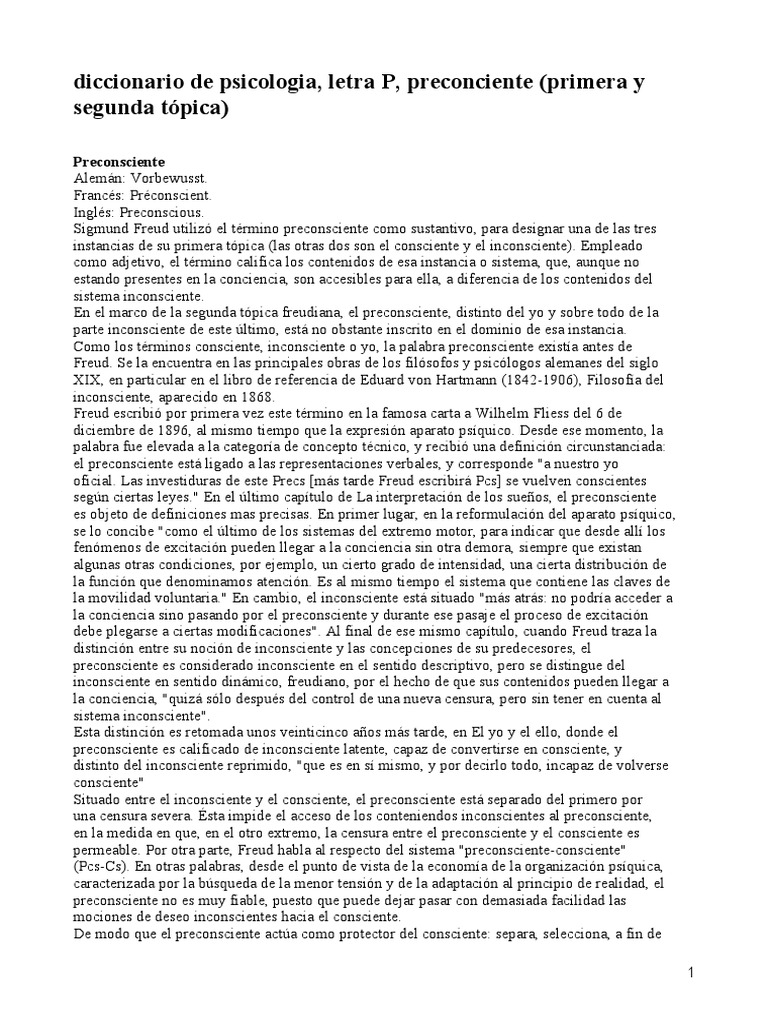 Definicion de Preconsciente | PDF | Mente inconsciente | Sigmund Freud