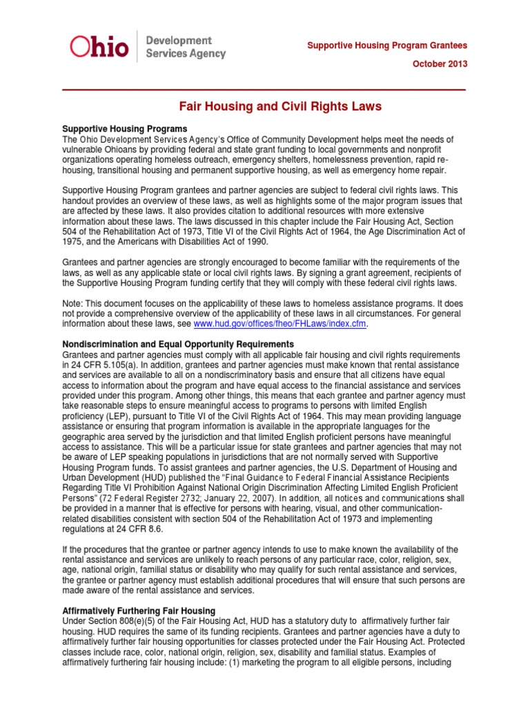 Civil Rights Training For Supportive Housing Grantees PDF Housing