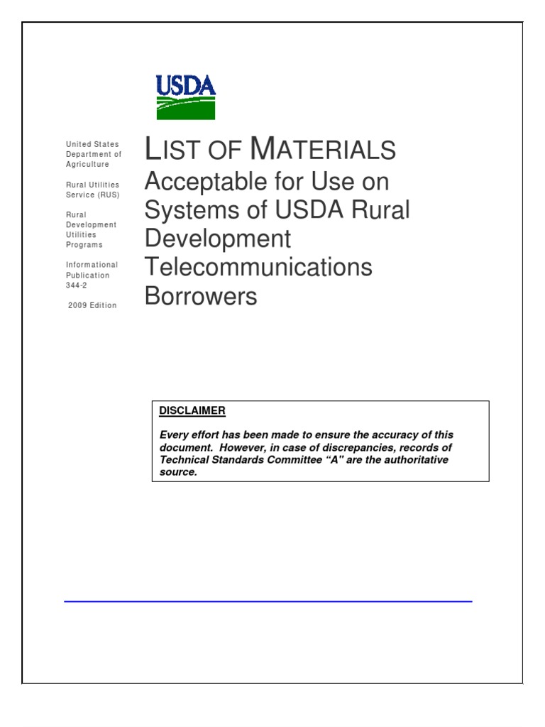 USDA RUS - List of Materials For Use by USDA Rural Development Telecom ...