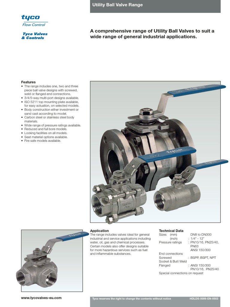 Tyco Fig.110190 Ball Valves Datasheet Washer (Hardware) Valve