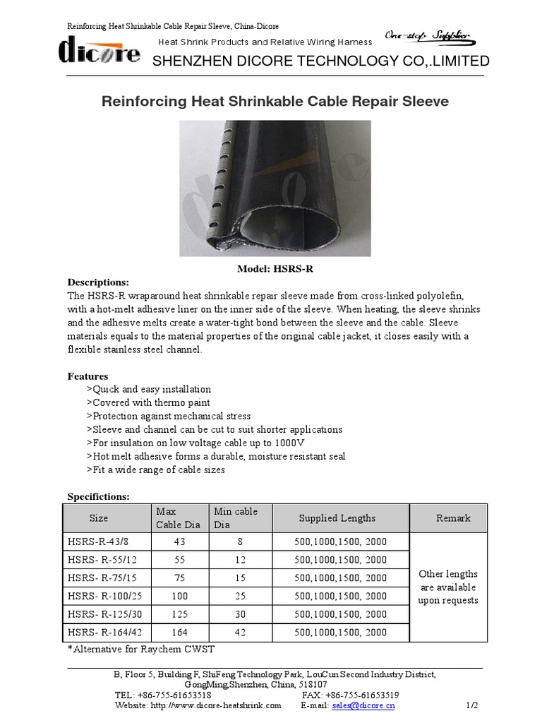 Reinforcing Heat Shrinkable Cable Repair Sleeve PDF Cable Building Engineering