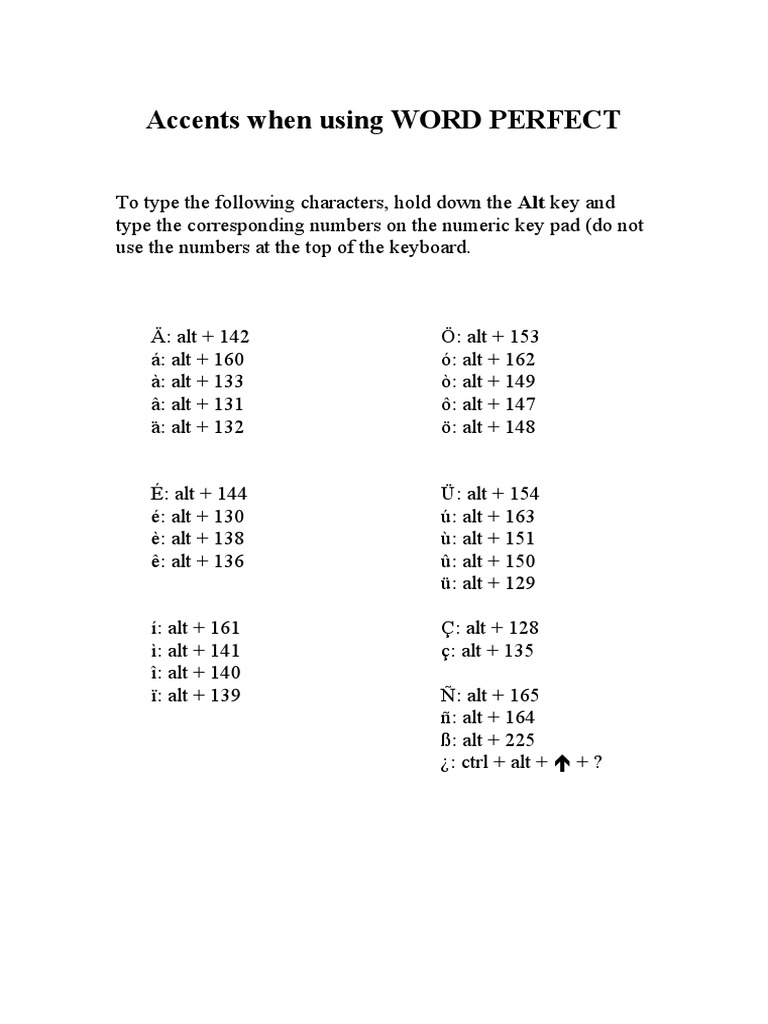 Accents When Using Word Perfect
