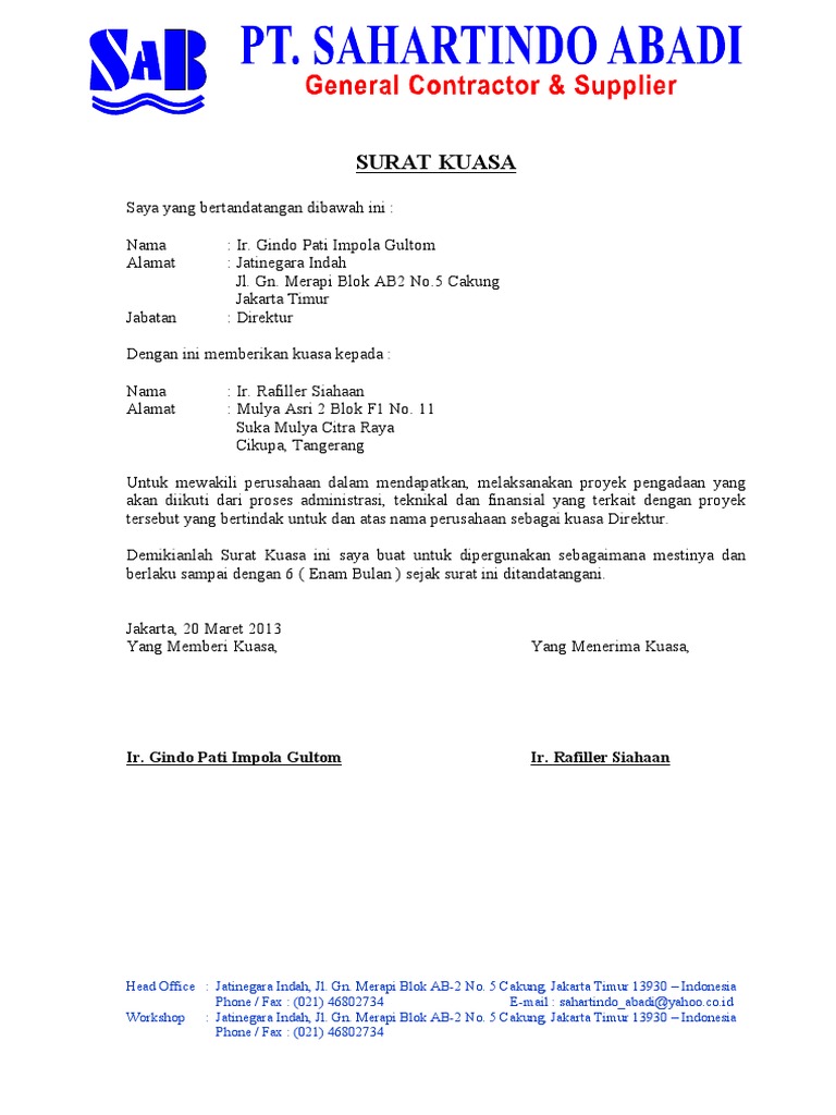 Surat Kuasa Direktur Ke Gindo