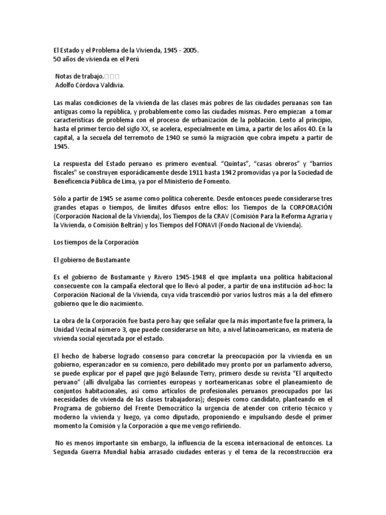 Historia de la Vivienda en Perú 1945-2005 | PDF | Lima | Perú