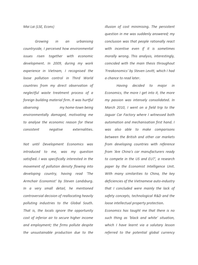 Economics and management personal statement image