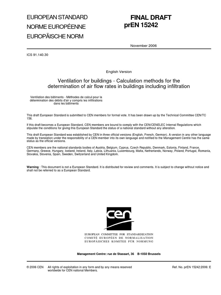 EN15242 Ventilation Calculation Air Flow Rates PDF Ventilation