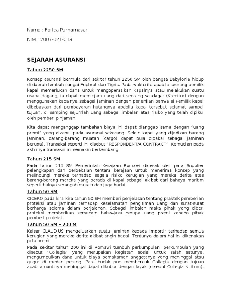 Sejarah Asuransi Syariah Di Indonesia