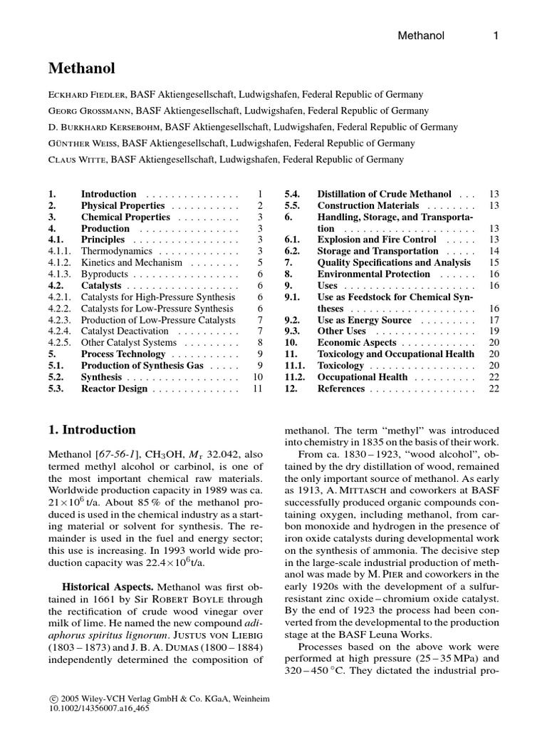 Ullmann S Encyclopedia of Industrial Chemistry PDF Methanol Catalysis