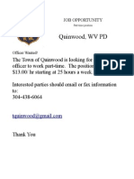 Quinwood, WV PD: Job Opportunity