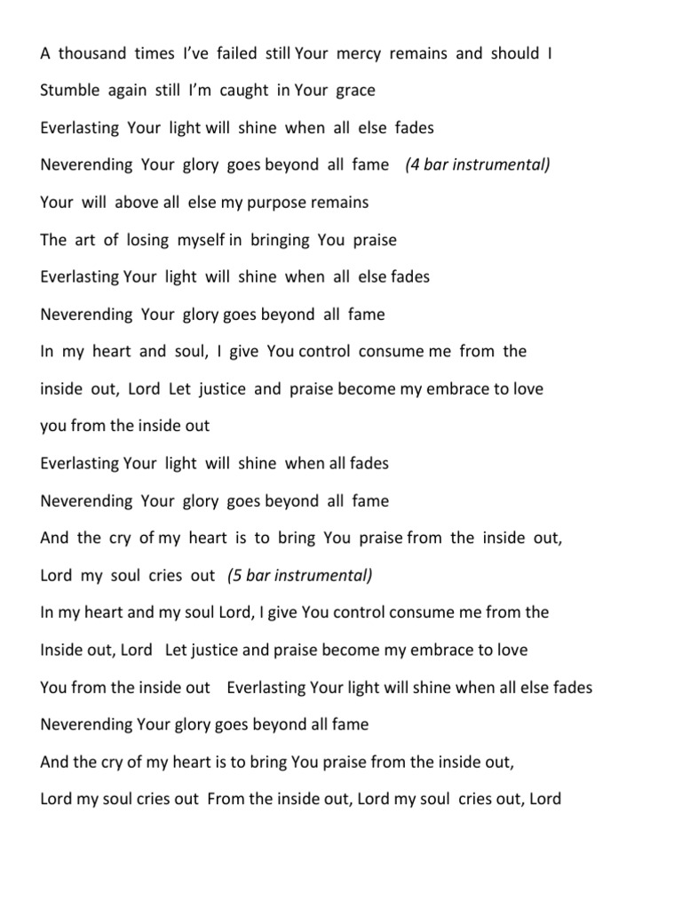 From The Inside Out Lyrics Pdf
