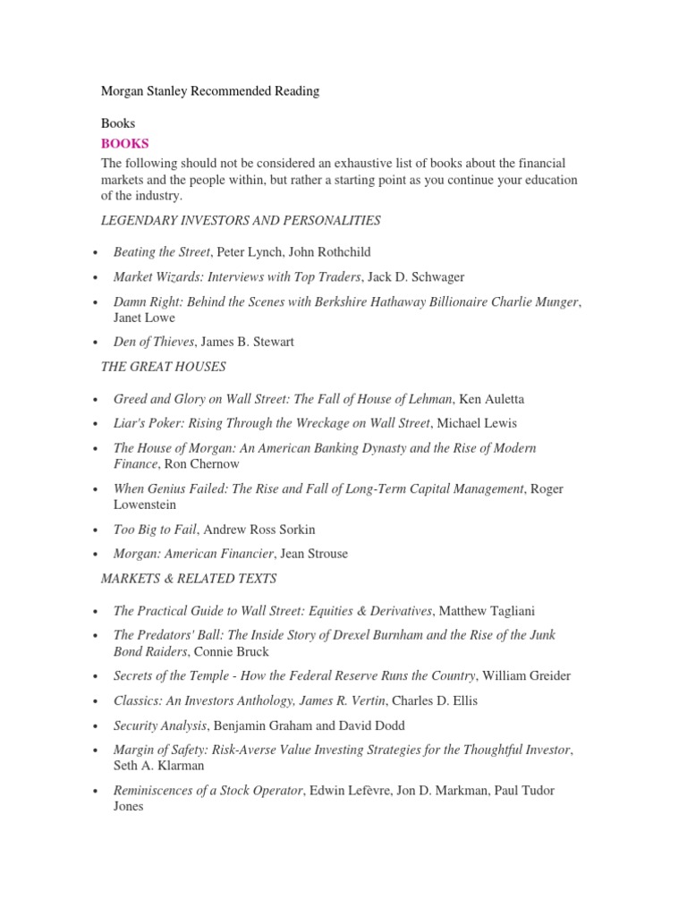 Morgan Stanley Recommended Reading List | PDF | Benjamin Graham | Wall ...