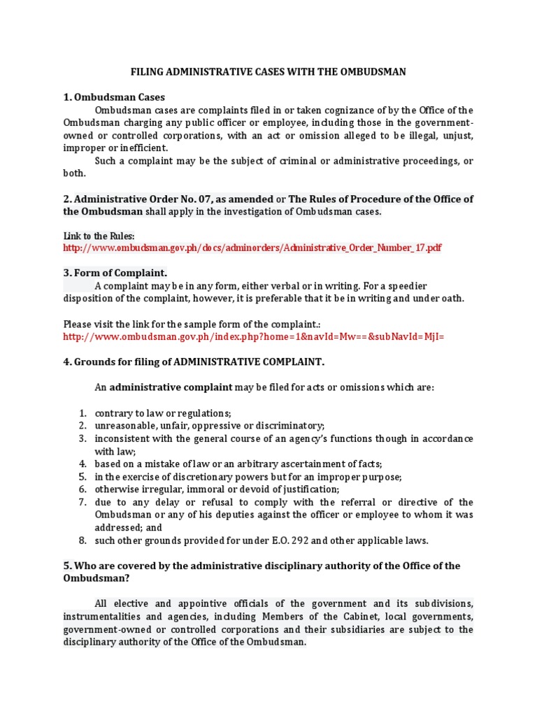 Filing Administrative Cases with Ombudsman | PDF | Pleading | Witness