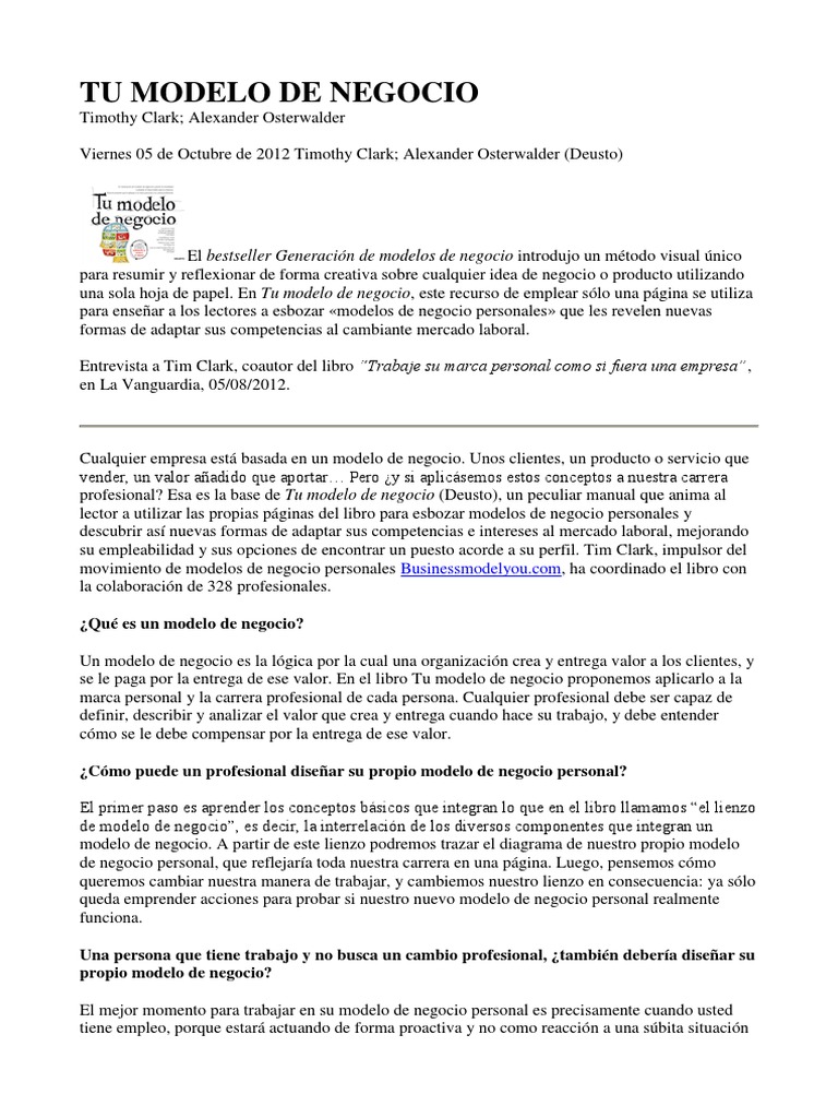 Diseña tu Modelo de Negocio Personal | PDF | Modelo de negocio | Business