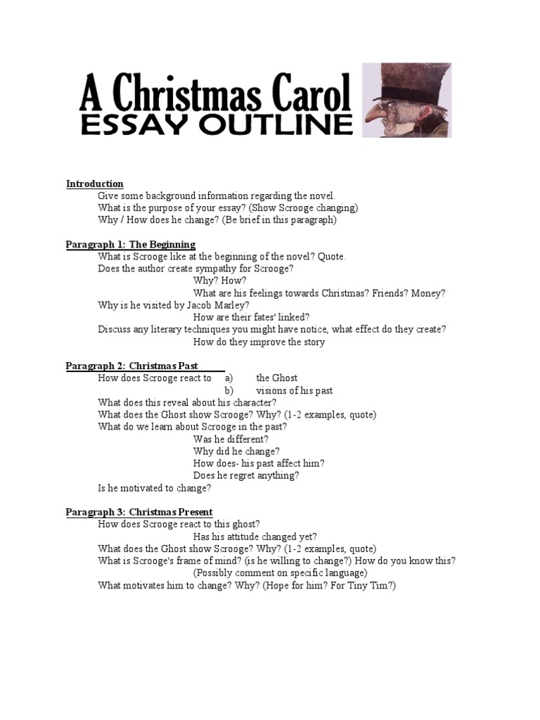 Christmas Carol Essay Outline  Ebenezer Scrooge  Christmas