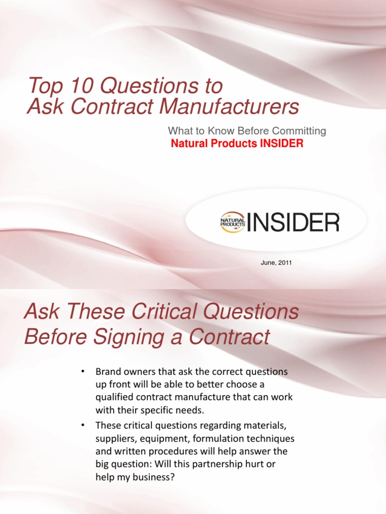 Key Questions for Contract Manufacturers | PDF | Foods | Pharmaceutical