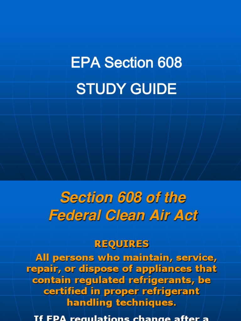EPA Section 608 Study Guide PDF Chlorofluorocarbon Ozone Depletion